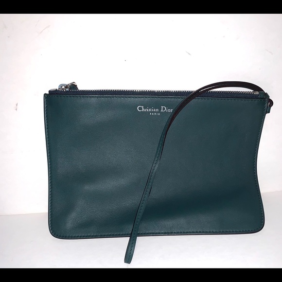 Christion Dior Green Leather Pouch Wristlet - Picture 1 of 5